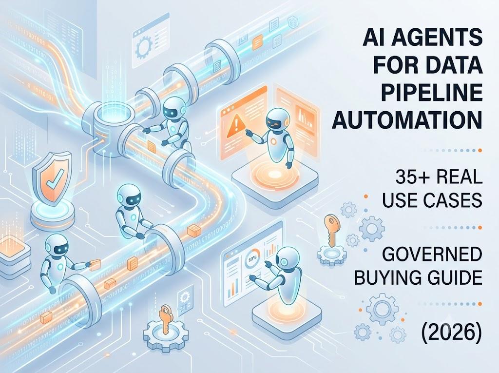 Diagram showing AI agents monitoring a data pipeline from ingestion through anomaly detection to governed action